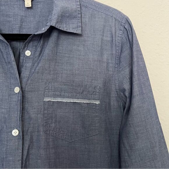 J. Crew Chambray Convertible Sleeve Cotton Half Button Down Shirt Size Small - Picture 4 of 7